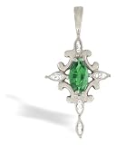14K White Gold Genuine Marquise Emerald and Diamond Cross Pendant