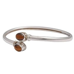 Sterling Silver Cuff Bracelet Jewelry tiger-eye Gemstone Dia 2.5 inches