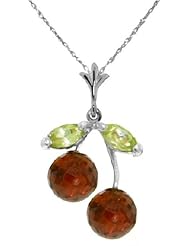 14K Gold Natural Garnet and Peridot Pendant Necklace