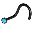 Black BIOPLAST Caribbean Blue Opal Austrian Crystal Nose Screw Ring