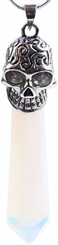 Luostdo9090 Gemstone Stone Healing Chakra Skull Head Charms Pendant Fit Necklace(Opalite)
