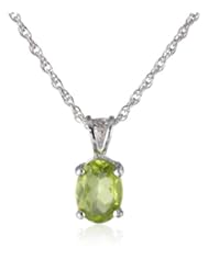 Sterling Silver 8x6mm Oval Peridot Pendant Necklace
