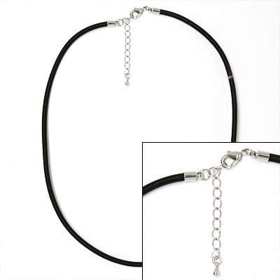 Black Cotton Satin Necklace With Silver Tone 