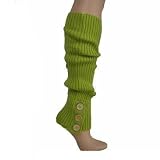 LIME GREEN RIB KNIT STRETCHY LEG WARMERS W/BUTTON TRIM