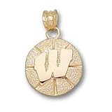 Wisconsin Badgers Solid 14K Gold ''W'' Basketball 1/2'' Pendant