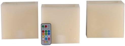Contempo Lights S25 6-Inch LED Rectangle Multi-Color Flameless Vanilla Scented Real Wax Candle, 3-Piece