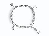 14K White Gold Heart Charms, Dangling on a 14K White Gold Polished-Finsh Open Link Bracelet.