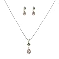 Sterling Silver Pearl/Peridot Pend Neckl & Earrings White - 18"