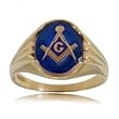 Blue Freemason Men's Ring w Compass and Square in Yellow Gold