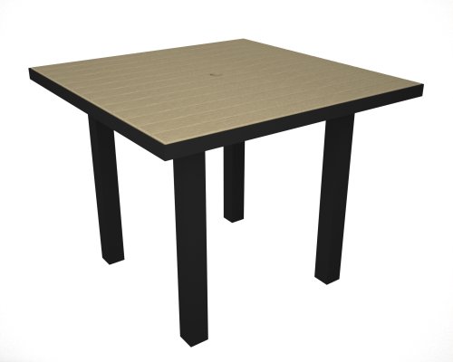 Polywood Euro All-Weather Dining Table, Black with Beige Slats
