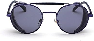 Steampunk round sunglasses for men and women retro personality double beam sunglasses (Purple frame gray lenses)