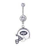 New York Jets 316L Stainless Steel Belly Ring with Cubic Zirconia - 14G - 5/8 Inch Bar Length - Sold Individually