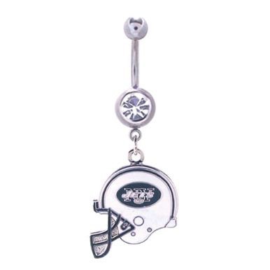 New York Jets 316L Stainless Steel Belly Ring with Cubic Zirconia - 14G - 5/8 Inch Bar Length - Sold Individually