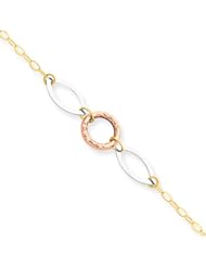 14k Gold Tri-color Circle and Oval Anklet, 10 inch