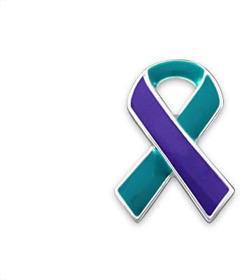 Teal &amp; Purple Ribbon Pins (Wholesale Pack - 25 Pins)