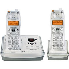 GE 5.8 GHZ White Cordless Analog Phone with Caller ID, Digital Answering System and 2 Handsets (25942GE2)