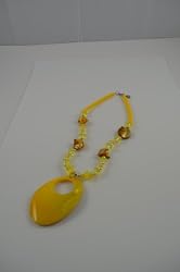 Necklace Oval Shell with Beads YELLOW, 3 " extensions