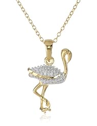 18k Yellow Gold Plated Sterling Silver Diamond Accent Flamingo Pendant, 18"