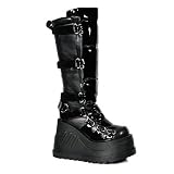 DEMONIA by Pleaser USA STOMP 306 Womens Shoes Knee Boots 4 3/4 Platforms Black Leather