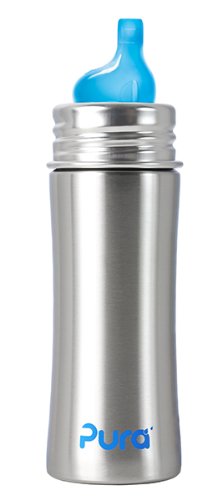 Pura Kiki Stainless Sippy Bottle Stainless Steel with XL Sipper Spout, 11 Ounce, Natural, 6 Months+