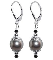 Radiant Faux Pearl & Swarovski Crystal Sterling Silver Leverback 1.5" Long Drop Earrings