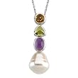 14K White Gold Paspaley South Sea Cultured Pearl, Citrine, Peridot and Amethyst Pendant