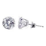7 MM Round Clear Cubic Zirconia 925 Sterling Silver Post Stud Earrings