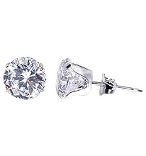 7 MM Round Clear Cubic Zirconia 925 Sterling Silver Post Stud Earrings