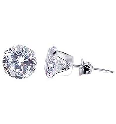 7 MM Round Clear Cubic Zirconia 925 Sterling Silver Post Stud Earrings
