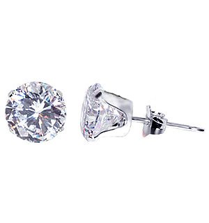 7 MM Round Clear Cubic Zirconia 925 Sterling Silver Post Stud Earrings