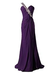 Chiffon/Polyester One Shoulder Beaded Lace-Up Evening Dress/Prom Dress/Wedding Dress 