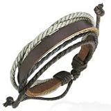 Urban Male Mens Leather & Cord Surfer Style Wristband Bracelet