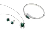 Sterling Silver Green Quartz Pendant, Earring and Bracelet Set
