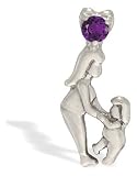 14K White Gold Genuine Round Amethyst Mother with Child Pendant