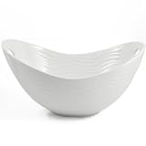 White Wave Oval Ceramic Salad Fruit Bowl with Handles