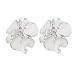 Women Rhinestone Accent White Silver Tone Flower Clip Earrings