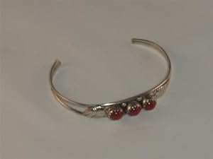 Navajo Sterling Silver Bracelet with Coral - BR-0030