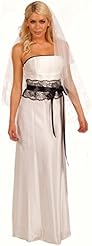 Strapless Empire Princess Seams   Waistline Full Length Satin/Knit Lace Evening Dress/Wedding Party Dress  With a Ribbon  and a Sash 