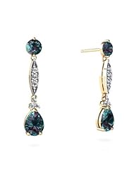 Created Alexandrite 14kt Yellow Gold Dangle Drop Earrings