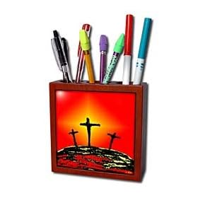 Rich Diesslins Funny Cartoon Gospel Cartoons - Calvary or Golgotha - Tile Pen Holders-5 inch tile pen holder