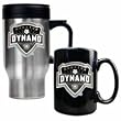Houston Dynamo Stainless Steel Travel Mug and Black Ceramic Mug Set