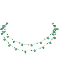 Two Row Nested, Linked with Faceted Green Agate Teardrop, Rondelle and White Freshwater Cultured Pearl Chain Necklace