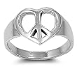 Sterling Silver Ring - Peace Sign - Face Height: 13mm - Band Width: 3mm - Size: 6-10