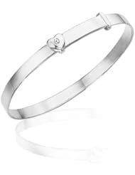 Childrens Jewelry - 0.01 Cts Diamond Heart Adjustable Baby Bangle in Silver