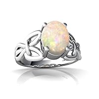 14K White Gold Oval Genuine Opal Celtic Knot Ring