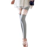 LOCOMO Women Floral Lace Crochet Sheer Thigh Legging Tregging Tight Ankle Length Footless FFT004 One Size