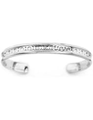 Platinum Plated 925 Sterling Silver Double Milgrain Crown Grooved Bangle
