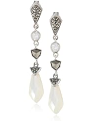 Judith Jack "Purple Moon" Sterling Silver, Marcasite, White Mother-of-Pearl Linear Drop Earrings
