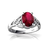 14K White Gold Oval Created Ruby Celtic Trinity Ring Size 5.5