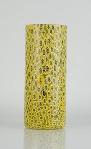 Glass Yellow Vase with Black Flowers Beautiful 100% Handblown Art X1067C